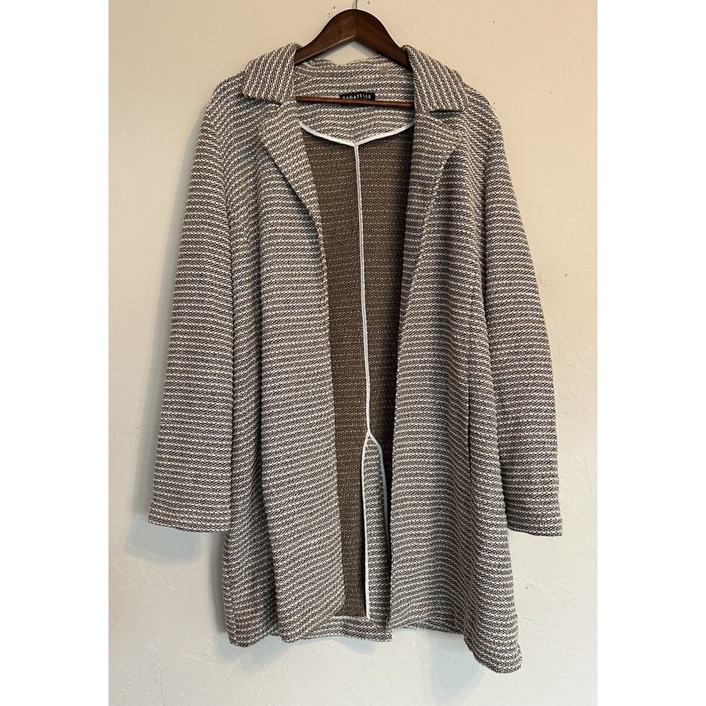 Bagatelle Collection Tweed Long Textured Open Front Overcoat Jacket XL